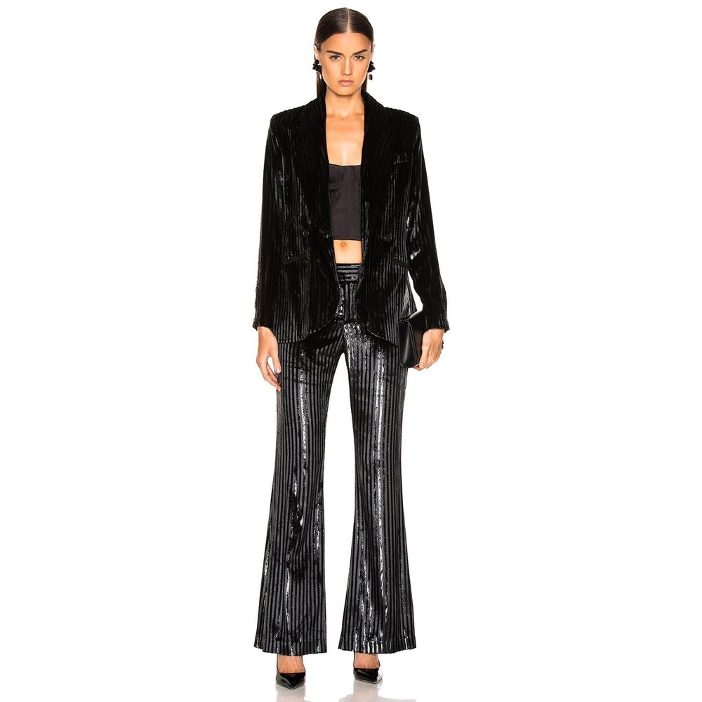 NWT Smythe Velvet Bootcut Pant Black Lame Stripe Silk Blend Size 0 Metallic Chic